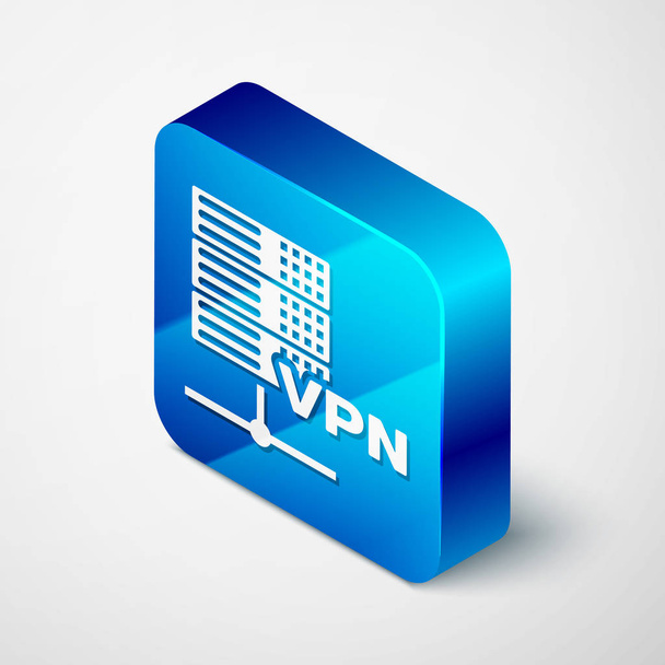 Isometric Server VPN icon isolated on white background. Blue square button. Vector Illustration - Vector, Image