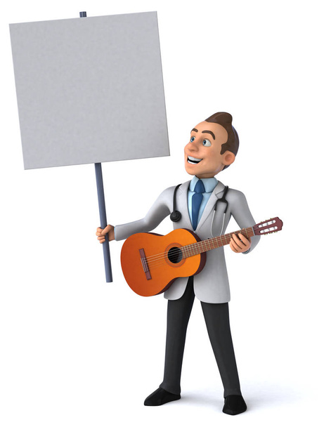 fun cartoon character with guitar  - 3D Illustration - Фото, зображення