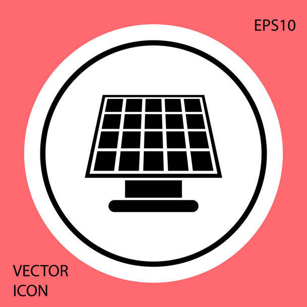 Černá ikona solárního energetického panelu izolovaná na červeném pozadí. Tlačítko Bílého kruhu. Vektorová ilustrace - Vektor, obrázek