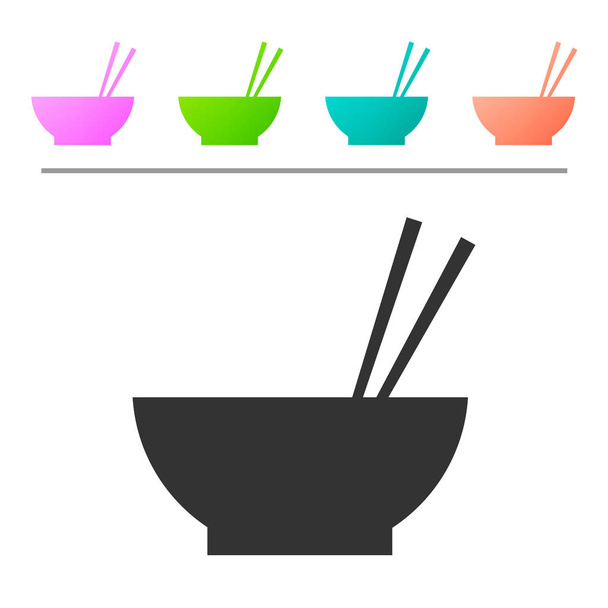 Ciotola grigia con cibo asiatico e coppia di bacchette icona silhouette isolata su sfondo bianco. Concetto di preparare, dieta orientale. Imposta l'icona nei pulsanti a colori. Illustrazione vettoriale
 - Vettoriali, immagini