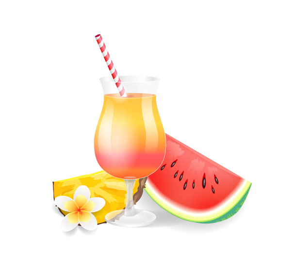 Cocktail in Glass Watermelon Vector Illustration - Vector, Image