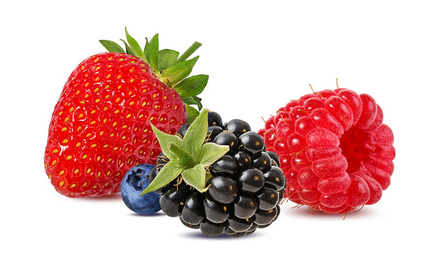 Collection of fresh berries isolated on white background - Foto, Imagem