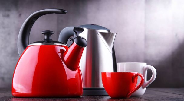 stovetop kettle with whistle and electric cordless kettle - Photo, Image