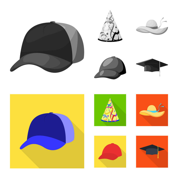 Vector design of clothing and cap icon. Set of clothing and beret stock symbol for web. - Vetor, Imagem