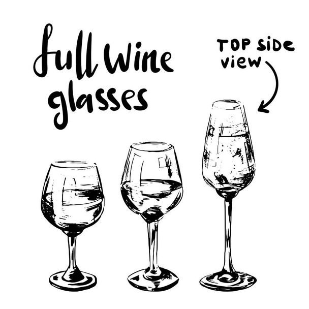 different full wine glasses - Vektor, obrázek