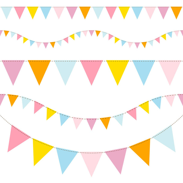 Set Of Seamless Colorful Buntings Blue Yellow Orange Pink - Vector, Image