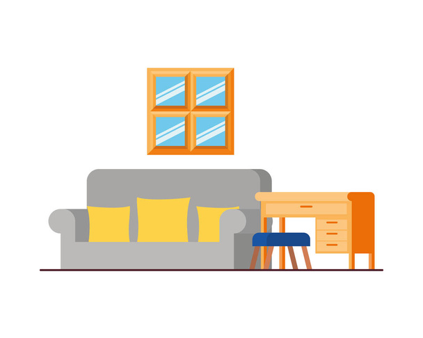 cómodo sofá en la sala de estar con fondo blanco
 - Vector, Imagen