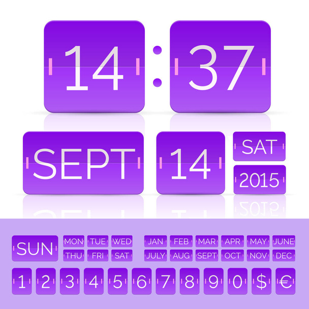 紫色のベクトルアナログカウンターとフリップカレンダーを分離 - ベクター画像