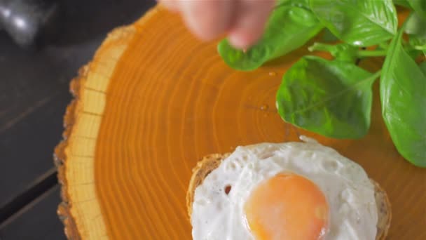 Sprinkling with egg sandwich dry spices - Footage, Video