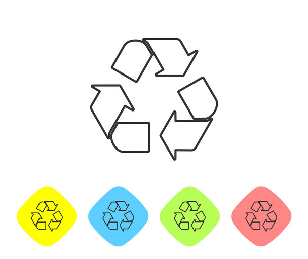 Ícone de linha de símbolo de reciclagem cinza isolado no fundo branco. Ícone de seta circular. Meio ambiente reciclável ficar verde. Definir ícone em botões de losango de cor. Ilustração vetorial
 - Vetor, Imagem