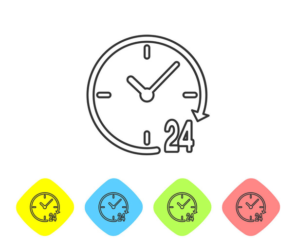 Сірий годин 24 години лінія значок ізольований на білому фоні. Весь день циклічна ікона. 24 години символ обслуговування. Встановити іконку в кольорі кнопки ромб. Векторна ілюстрація - Вектор, зображення