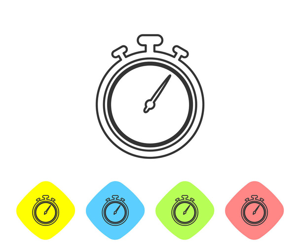 Icona della linea Cronometro grigio su sfondo bianco. Un timer temporale. Segno cronometro. Imposta l'icona nei pulsanti rombo a colori. Illustrazione vettoriale
 - Vettoriali, immagini