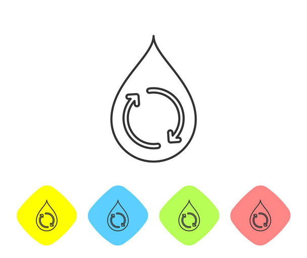 Grigio Ricicla l'icona pulita della linea aqua isolata su sfondo bianco. Goccia d'acqua con segno di riciclaggio. Imposta l'icona nei pulsanti rombo a colori. Illustrazione vettoriale
 - Vettoriali, immagini