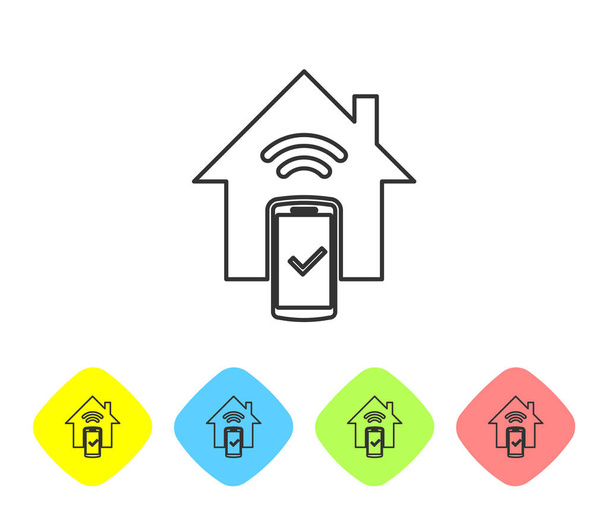 Grey Smart home - remote control system line icon isolated on white background. Set icon in color rhombus buttons. Vector Illustration - Vector, Image