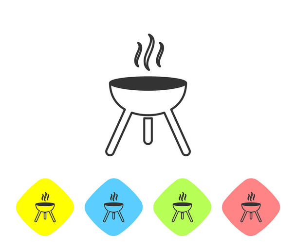 Grey Barbecue grill line icon isolated on white background. BBQ grill party. Set icon in color rhombus buttons. Vector Illustration - Vector, Image