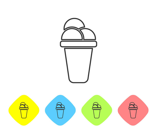 Szürke jégkrém sor ikon elszigetelt-ra fehér háttér. Édes szimbólum. Állítsa be az ikont a színes rombusz gombok. Vektoros illusztráció - Vektor, kép