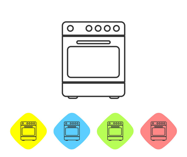 Ícone de linha de forno cinza isolado no fundo branco. Fogão sinal forno a gás. Definir ícone em botões de losango de cor. Ilustração vetorial
 - Vetor, Imagem