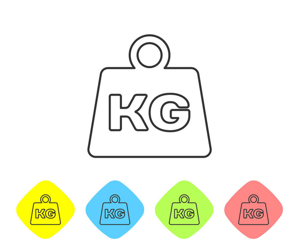 Grey Weight line icon isolated on white background. Kilogram weight block for weight lifting and scale. Mass symbol. Set icon in color rhombus buttons. Vector Illustration - Vector, Image