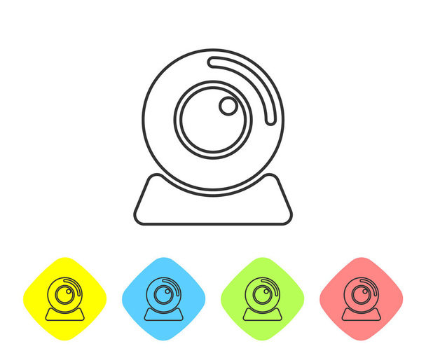 graues Webkamerazeilensymbol isoliert auf weißem Hintergrund. Chat-Kamera. Webcam-Symbol. setzen Sie das Symbol in farbigen Rautenknöpfen. Vektorillustration - Vektor, Bild