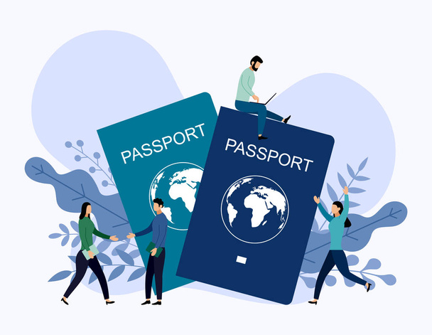 Passaporto internazionale con concetti umani, illustrazione vettoriale di viaggio
 - Vettoriali, immagini