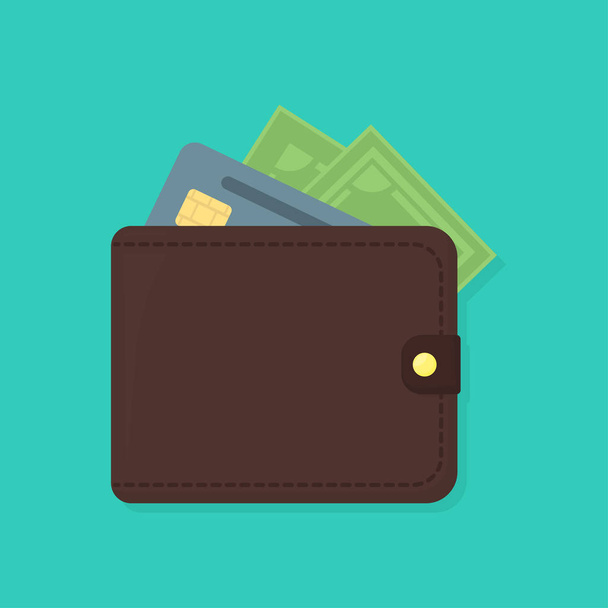 wallet with money and bank card, flat - Vector, Image