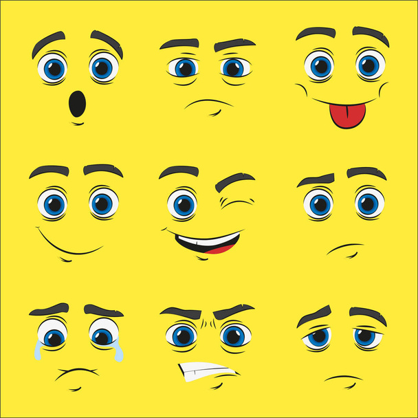 set of cartoon faces with emotions, vector - Vector, Image