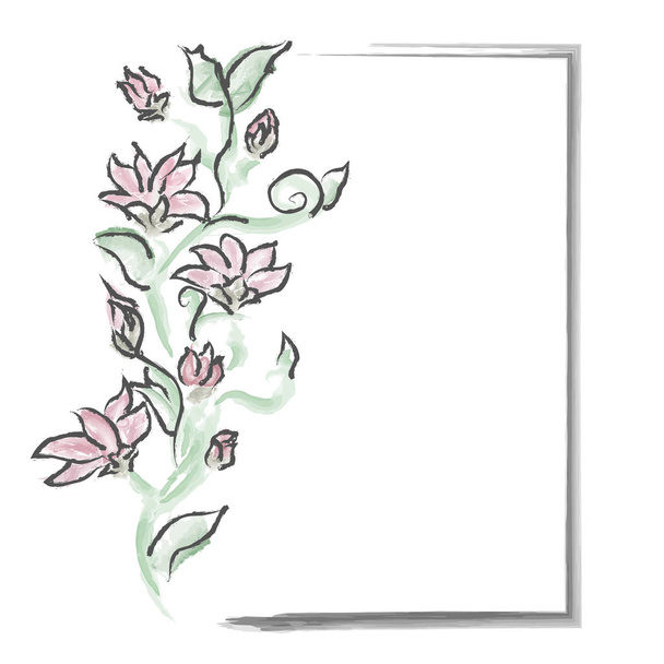 marco con flores dibujadas en acuarela, vector
 - Vector, imagen