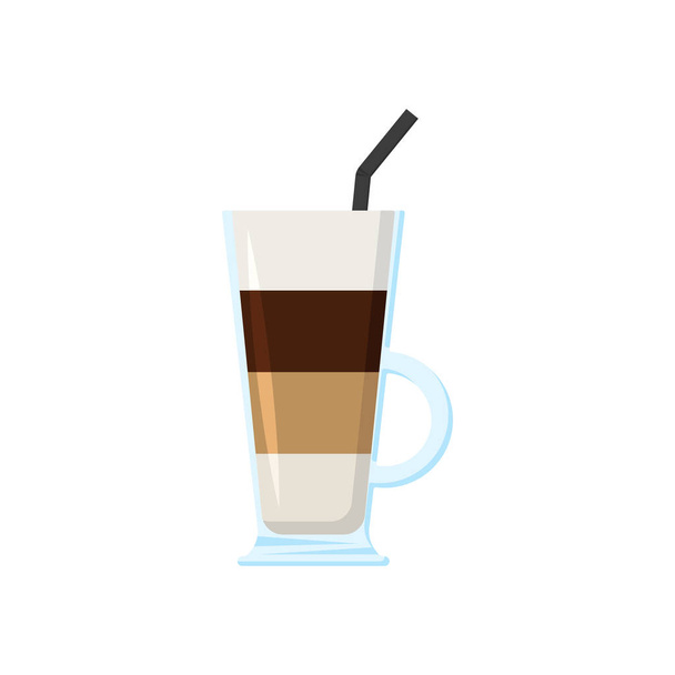 café em copo de vidro, latte com palha
 - Vetor, Imagem