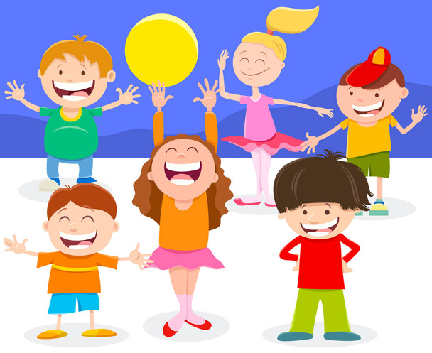 boldog rajzfilm gyermekek karakterek csoport - Vektor, kép