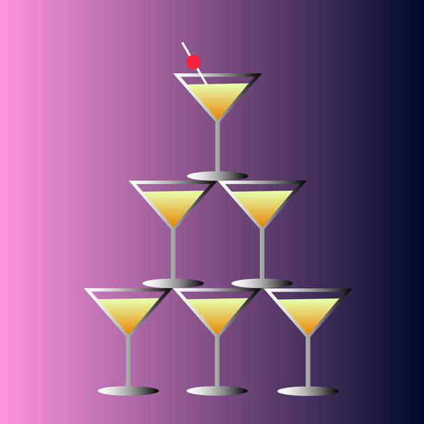 Glass of martini on a green shine background. - Vector, imagen