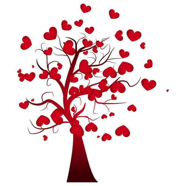 Red tree with heart illustration. Love concept. - Vektor, Bild