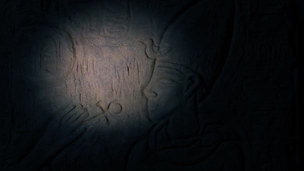 Person Shines Torch On Egypt Wall Carving - Πλάνα, βίντεο