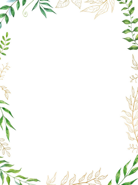 Watercolor herbal mix vector frame. Hand painted plants, branches and leaves on white background. - Vettoriali, immagini