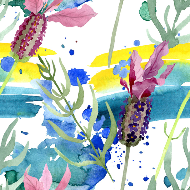 Purple lavender floral botanical flowers. Watercolor background illustration set. Seamless background pattern. - Fotografie, Obrázek
