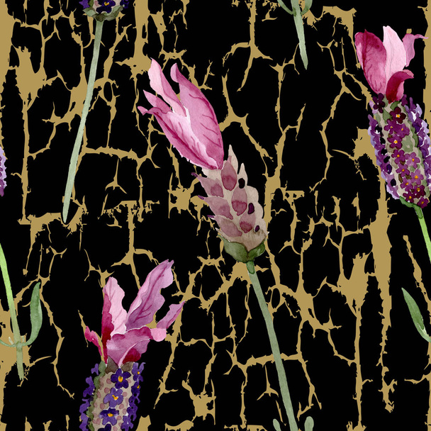 Purple lavender floral botanical flowers. Watercolor background illustration set. Seamless background pattern. - Fotó, kép
