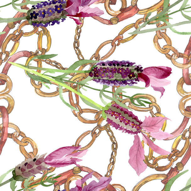 Purple lavender floral botanical flowers. Watercolor background illustration set. Seamless background pattern. - Fotó, kép
