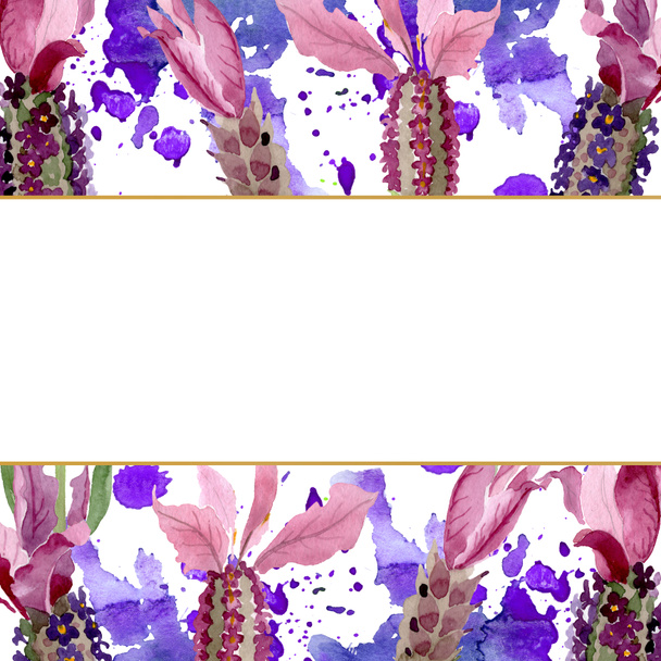 Фиолетовый лаванды цветочные ботанические цветы. Набор акварельных фонов. Граничный орнамент
. - Фото, изображение