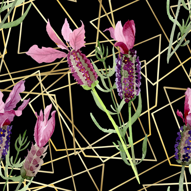 Purple lavender floral botanical flowers. Watercolor background illustration set. Seamless background pattern. - Foto, Imagem