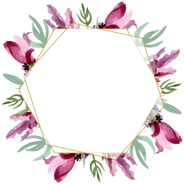 Purple lavender floral botanical flowers. Watercolor background illustration set. Frame border ornament square. - Zdjęcie, obraz