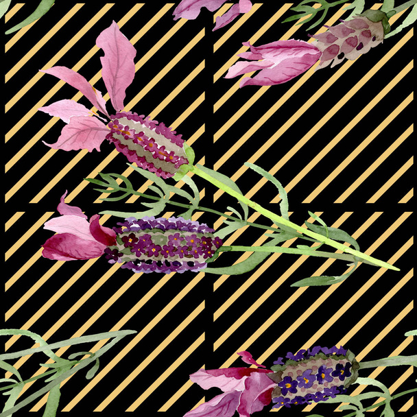Purpurowy kwiat kwiatowy kwiatów botanicznych. Akwarela zestaw ilustracji tła. Płynny wzór tła. - Zdjęcie, obraz