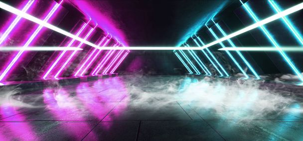 Rauch virtuelle Neonlichter Strahllaser Sci-Fi Beton glühend bl - Foto, Bild