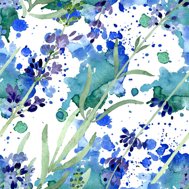 Violet lavender floral botanical flower. Watercolor background illustration set. Seamless background pattern. - Photo, Image