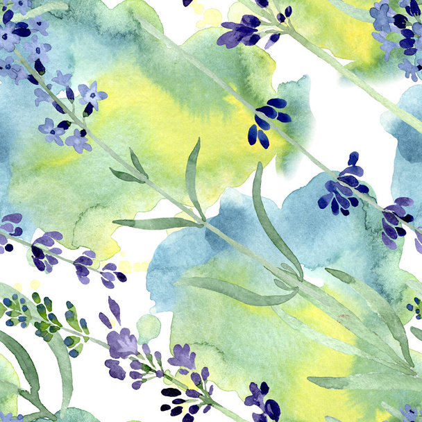 Violet lavender floral botanical flower. Watercolor background illustration set. Seamless background pattern. - Foto, Imagen
