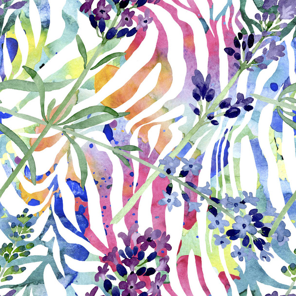 Violet lavender floral botanical flower. Watercolor background illustration set. Seamless background pattern. - 写真・画像