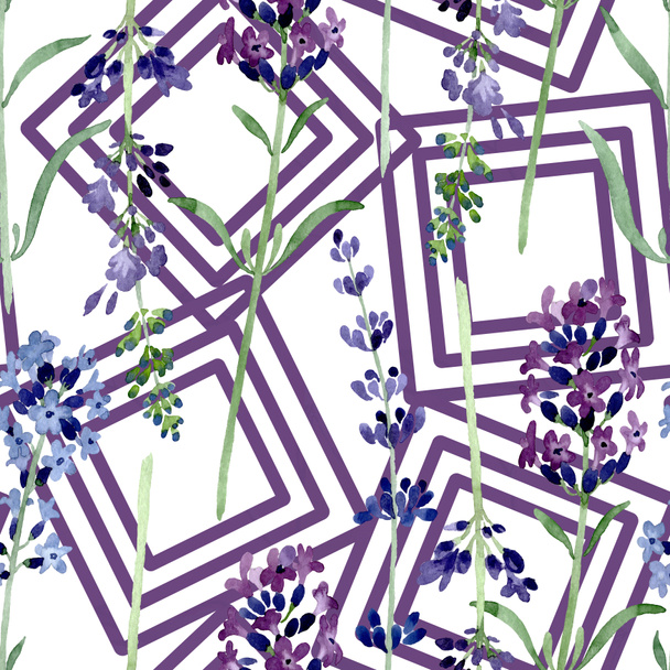 Violet lavender floral botanical flower. Watercolor background illustration set. Seamless background pattern. - Photo, Image