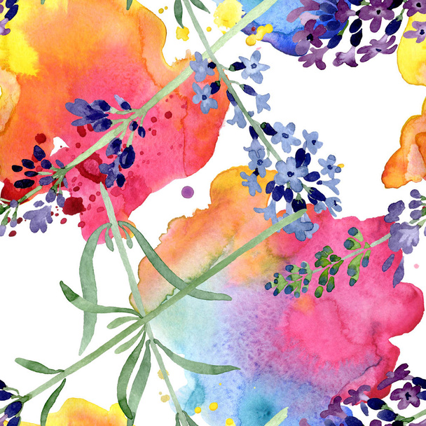 Violet lavender floral botanical flower. Watercolor background illustration set. Seamless background pattern. - Фото, зображення