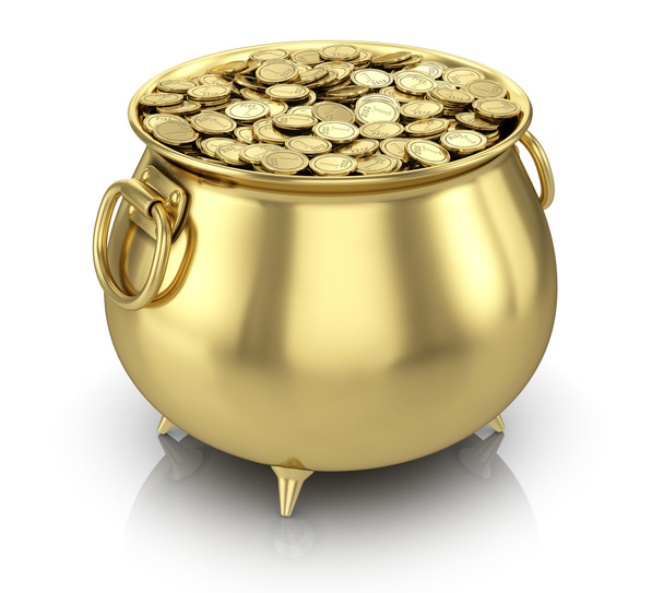hrnec zlatých mincí, izolované na bílém - Fotografie, Obrázek