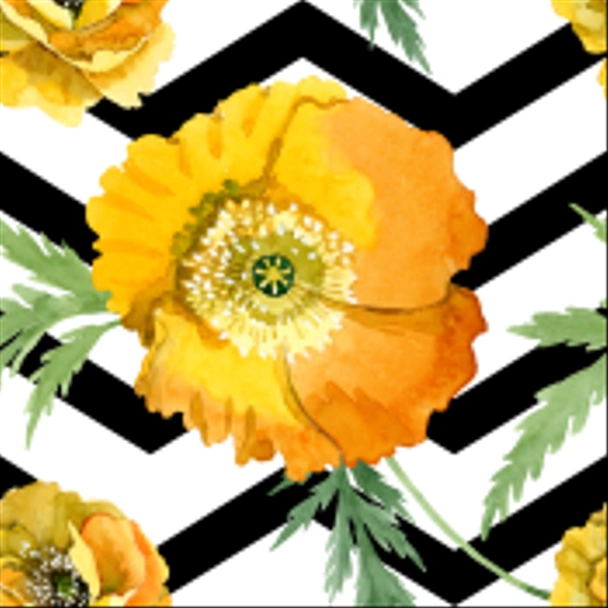Żółty MAK kwiatowy kwiatów botanicznych. Akwarela zestaw ilustracji tła. Płynny wzór tła. - Zdjęcie, obraz