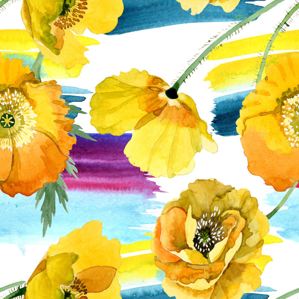 Yellow poppy floral botanical flowers. Watercolor background illustration set. Seamless background pattern. - Foto, immagini