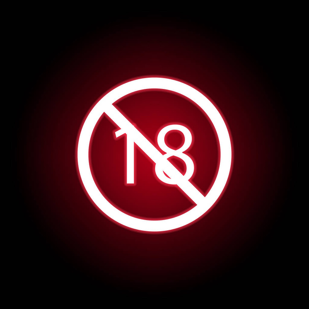 Prohibido 18 edad icono en estilo de neón rojo. Puede ser utilizado para web, logotipo, aplicación móvil, interfaz de usuario, UX
  - Vector, imagen